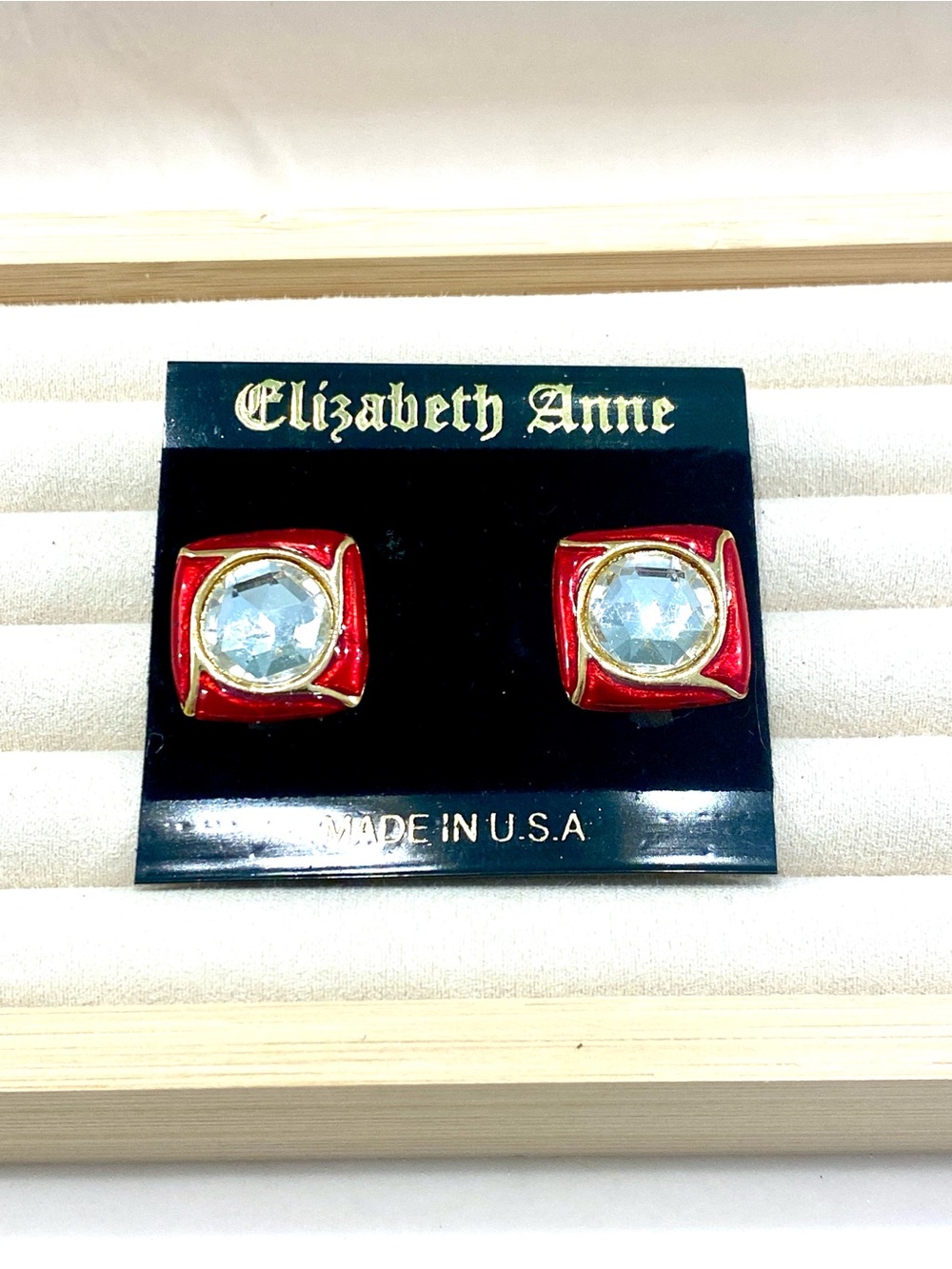 Vintage Red Enamel and Crystal Stud Earrings